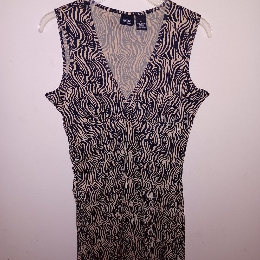 Women's tribal tiger ethnic print sleeveless crossover tan/black Dress Small